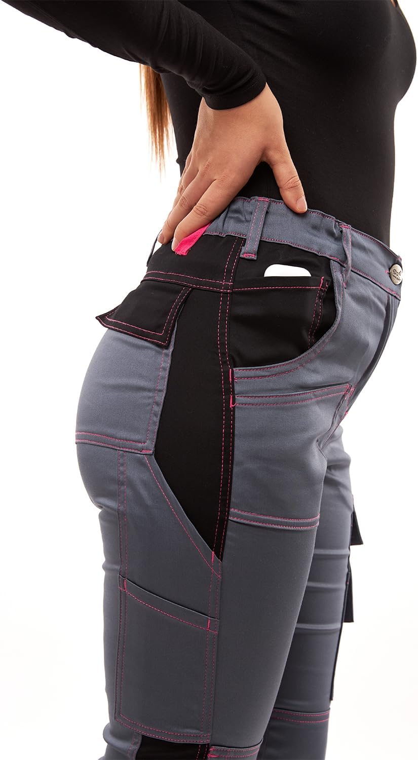 strongAnt Damen Arbeitshose komplett Stretch für Frauen Bundhose mit Kniepolstertaschen Schwarz Grau