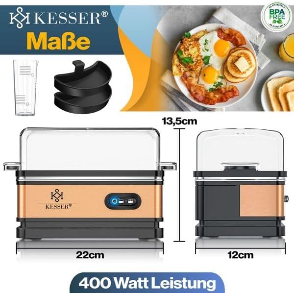 KESSER® Eierkocher für 1 bis 6 Eier elektrisch aus Edelstahl 400W & Warmhaltefunktion | Kipp-Funktio