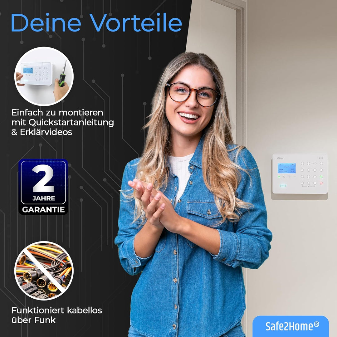 Safe2Home® 4G Funk Alarmanlage Basis Set SP210 mit Sabotageschutz u Lichtsteuerung – deutsch - LTE W