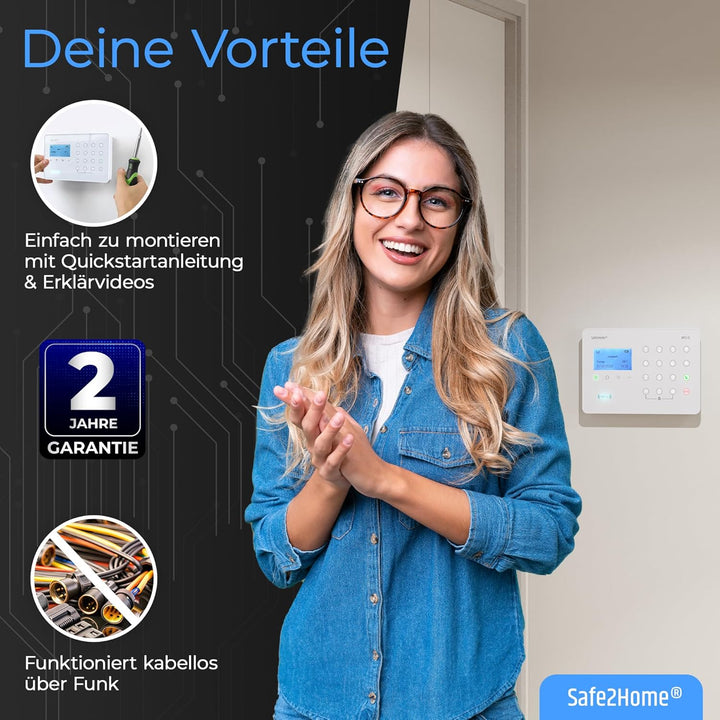 Safe2Home® 4G Funk Alarmanlage Basis Set SP210 mit Sabotageschutz u Lichtsteuerung – deutsch - LTE W