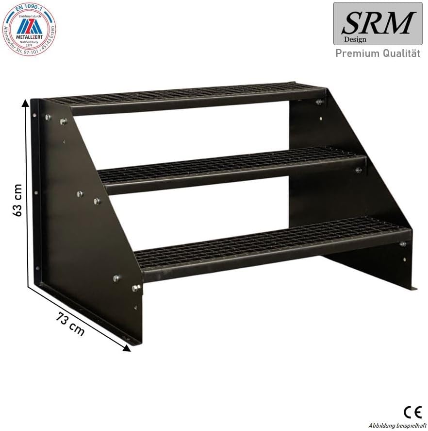 SRM Design 3 Stufen Treppe Breite 90 cm Standtreppe Stahltreppe Wangentreppe Gitterrosttreppe Aussen