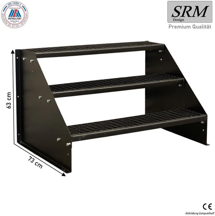 SRM Design 3 Stufen Treppe Breite 90 cm Standtreppe Stahltreppe Wangentreppe Gitterrosttreppe Aussen