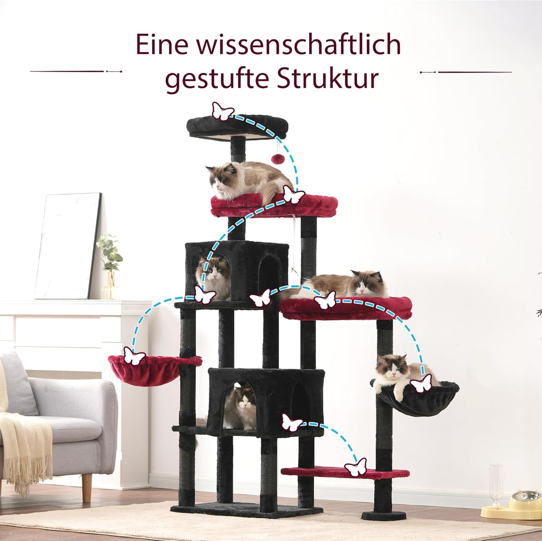 Hey-brother XXL Kratzbaum für gross Katzen, 180 cm hoch Stabil Katzenbaum mit rechts erweitert mit 3