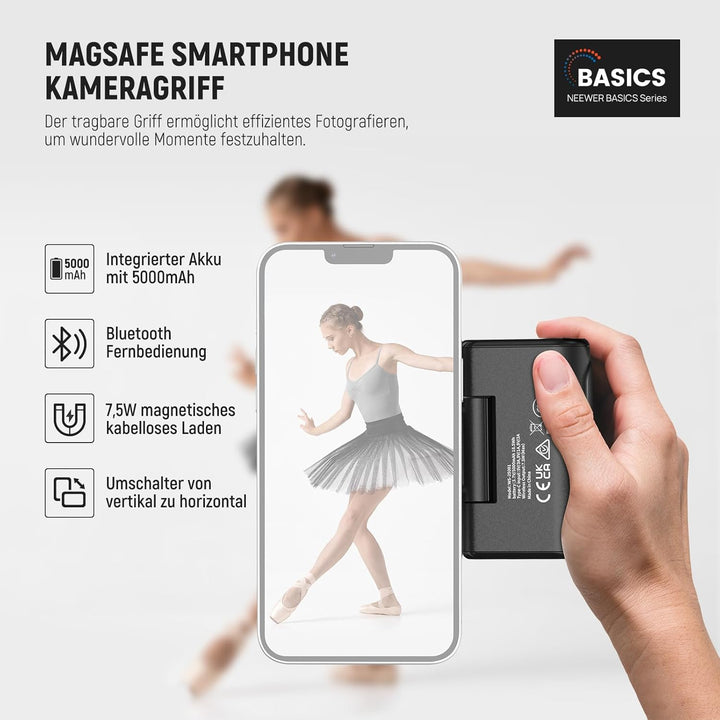 NEEWER Basics Magnetischer Smartphone Grip, Handy Kameragriff mit Fernauslöser, nur kompatibel mit M