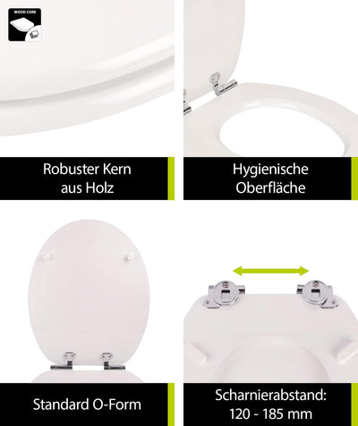 aquaSu® WC-Sitz mit Absenkautomatik Venezia in Weiss, mit robustem Holzkern, Schnellbefestigung Fast