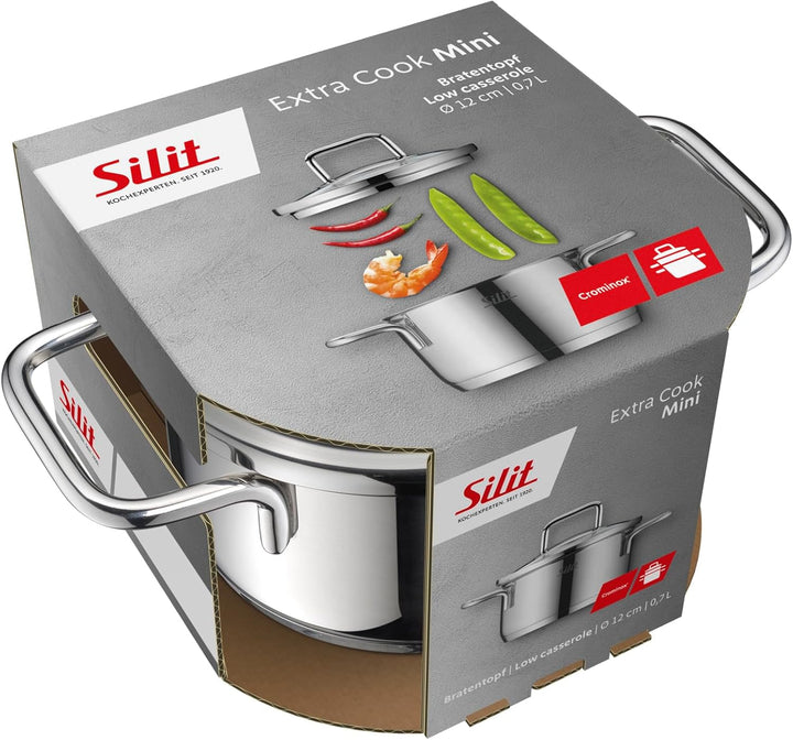Silit Extra Cook Mini-Bratentopf 12 cm mit Glasdeckel, Innenskalierung, breiter Schüttrand, qualitat