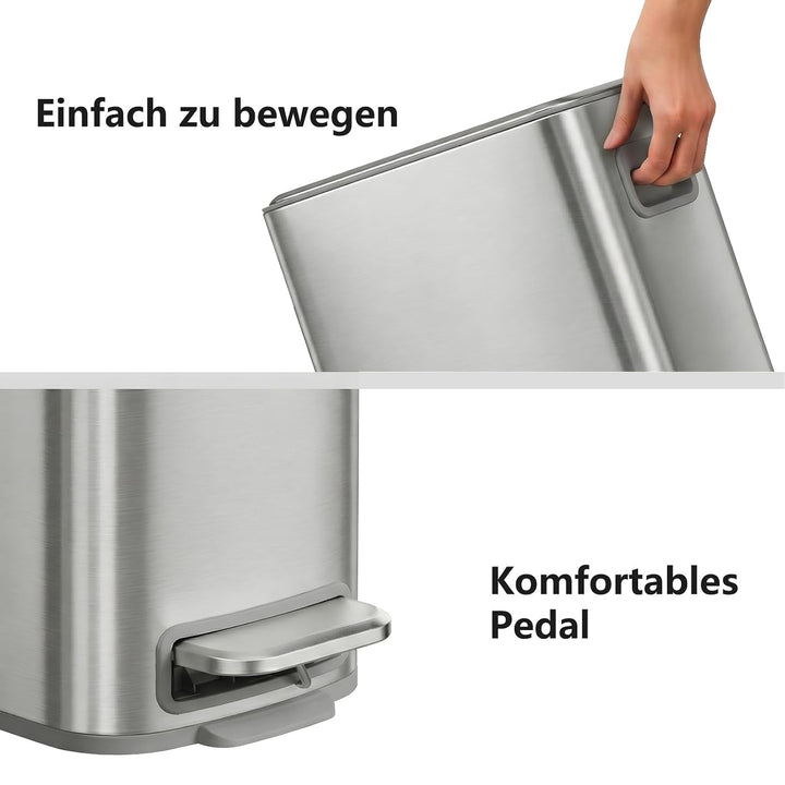 mVm Mülleimer Küche 6L, Mülleimer Bad, Abfalleimer Edelstahl, Zinn | Soft-Close, Herausnehmbarem Inn