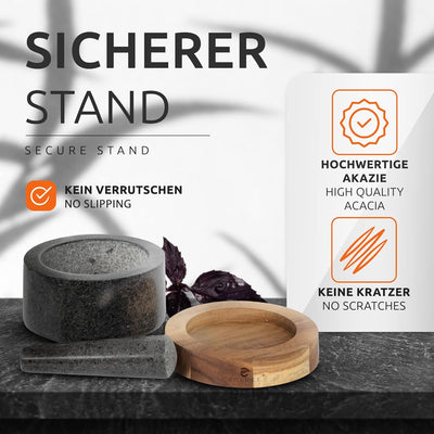 ECENCE Mörser mit Stössel Set aus Granit & Holz Ø11cm Küchenmörser Gewürzmörser massiv für perfektes