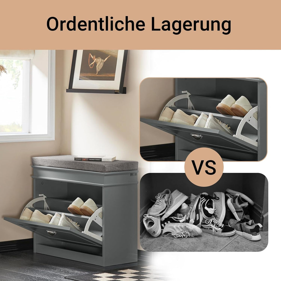 SoBuy Schuhbank mit Sitzkissen und Stauraum Schuhschrank mit Klappe, Schuhregal schmal platzsparende