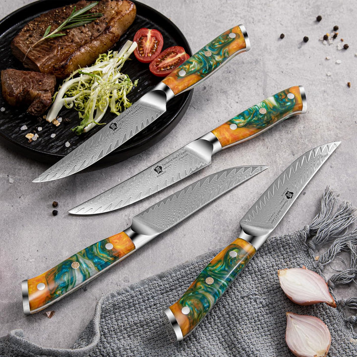 WILDMOK Steakmesser, 12,7 cm, nicht gezackte Steakmesser Set von 4, japanische Damaskus VG10 Stahl S