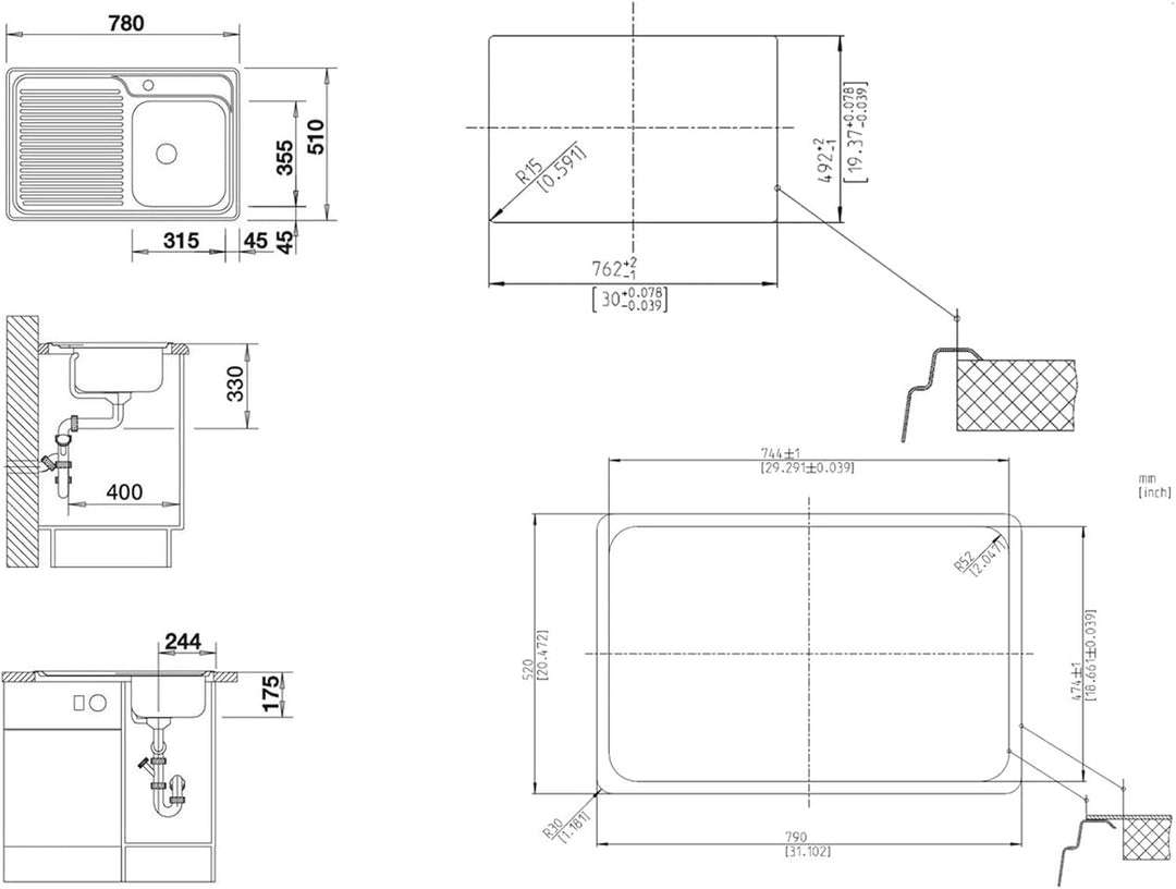 BLANCO CLASSIC 40 S | Edelstahl | Einbauart: Einbau von Oben | Hauptbecken rechts | ohne Ablauffernb