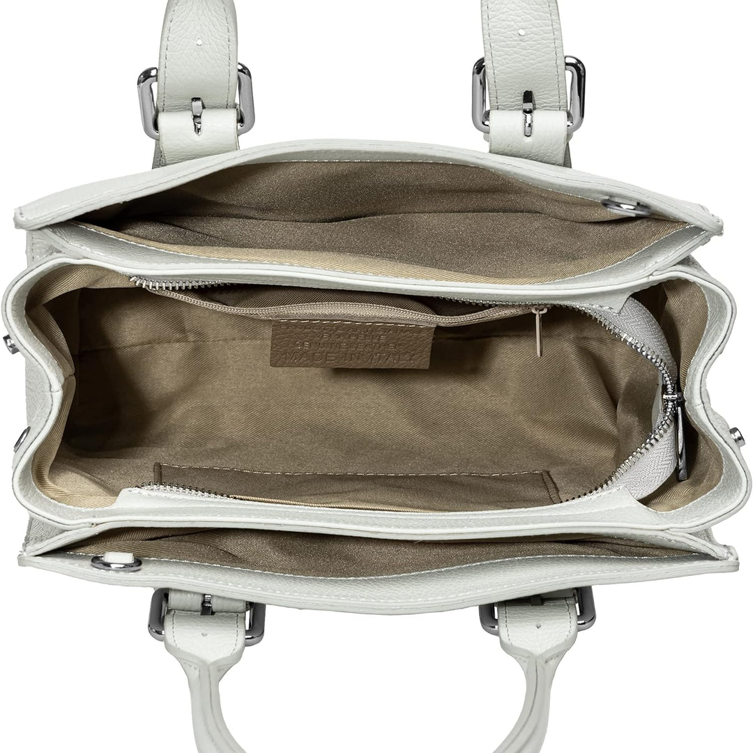 Caspar TL807 klassisch elegante Damen Leder Handtasche Einheitsgrösse Hellgrau, Einheitsgrösse Hellg