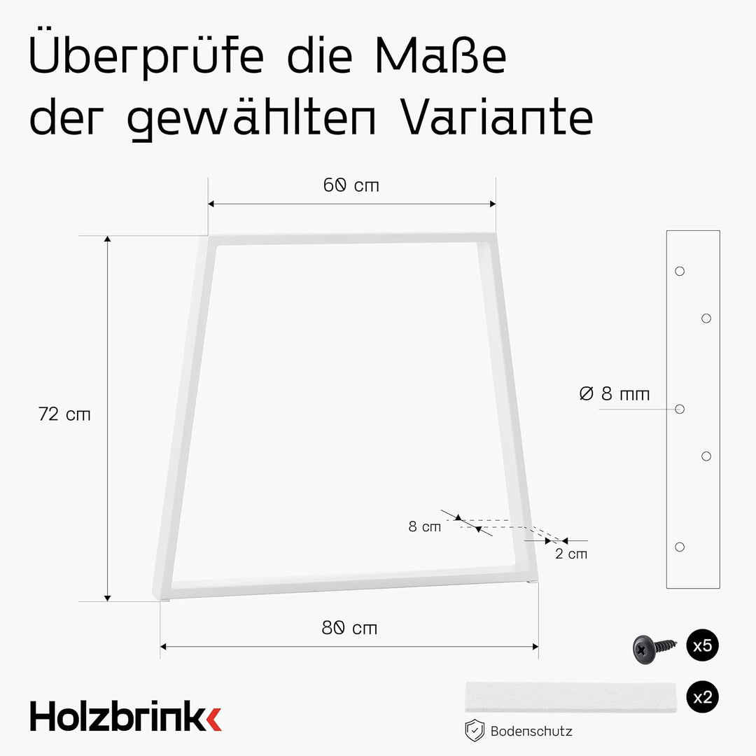 HOLZBRINK Tischbeine Trapez für Esstisch/Schreibtisch, 60/80x72cm, Verkehersweiss, 1 Stück, HLT-20-C