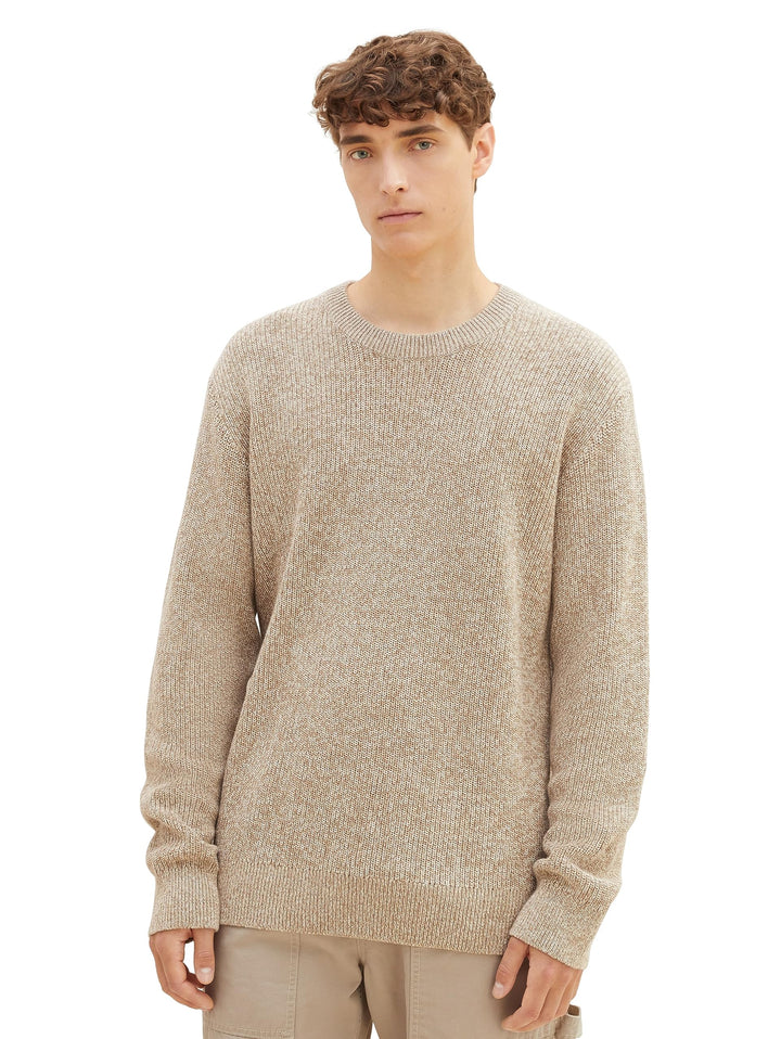 TOM TAILOR Denim Herren Basic Multicolor Strick-Pullover M 32775 - Ecru Tonal Mouline, M 32775 - Ecr