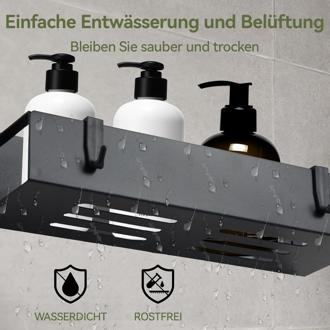 Duschablage ohne Bohren Schwarz, Duschregal Badregal ohne Bohren, 2 Stück Rostfreie Badezimmer Organ