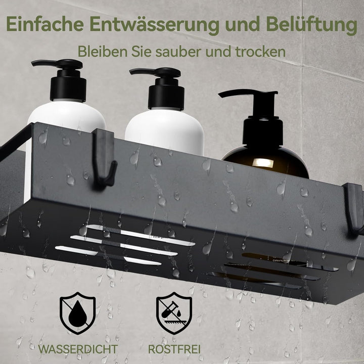 Duschablage ohne Bohren Schwarz, Duschregal Badregal ohne Bohren, 2 Stück Rostfreie Badezimmer Organ