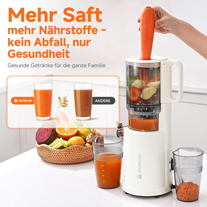 AOBOSI Slow Juicer mit 135 mm grosser Einfüllöffnung, 200 W Kaltpress Entsafter mit Rückwärtslauf &