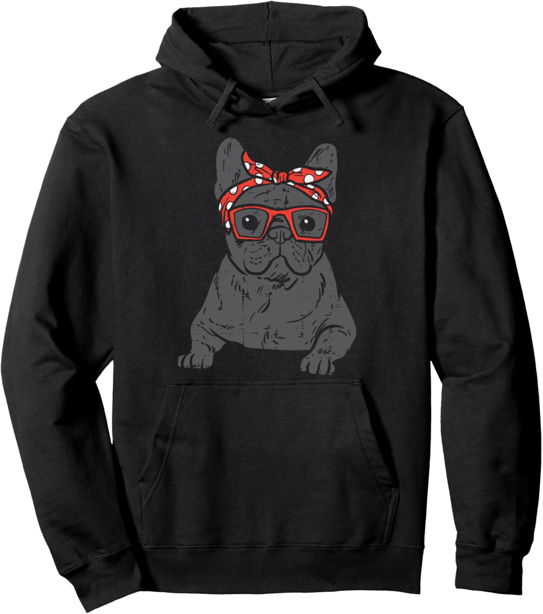 French Bulldog Polka Dot Headband Bandana Frenchie Dog Gift Pullover Hoodie