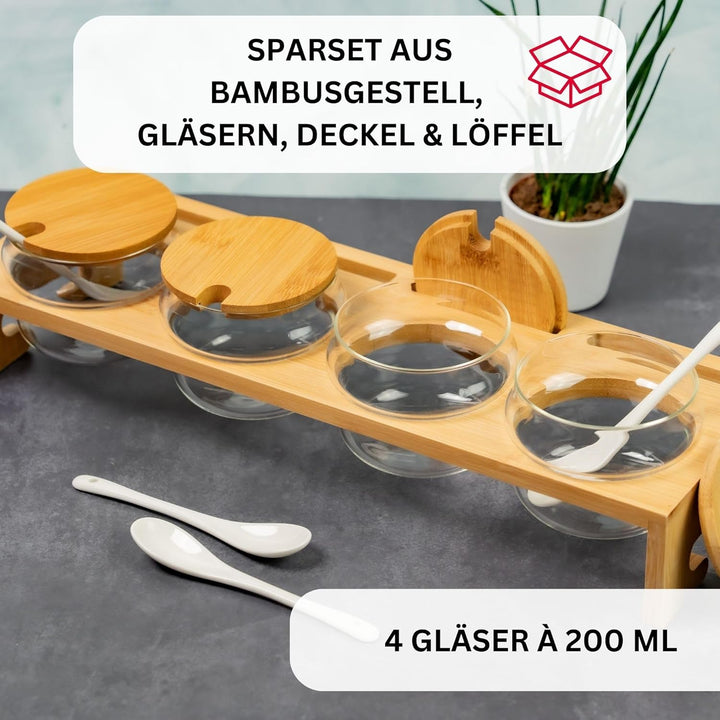 Westmark Marmeladenbar/Gewürzregal, Set 13-tlg., 1 Ständer + 4 Gläser + 4 Deckel + 4 Löffel, Breite: