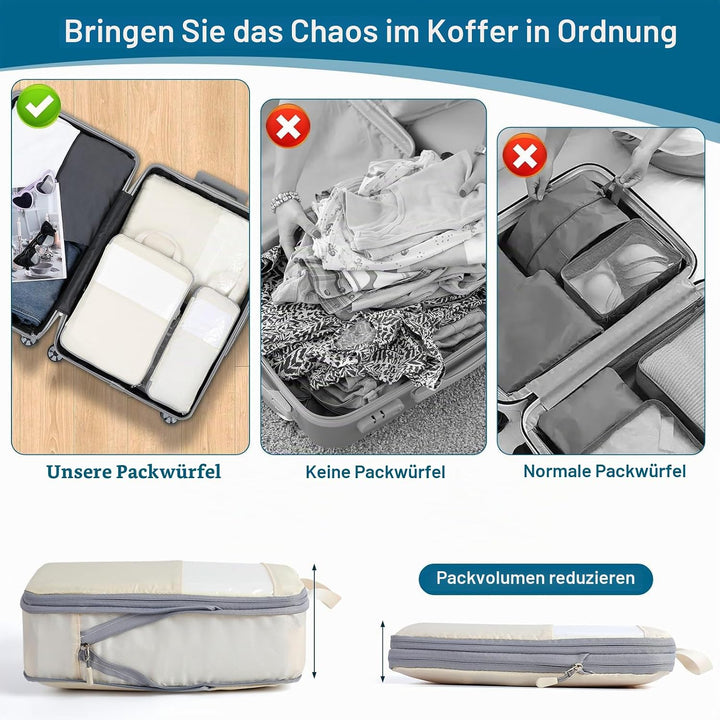 Cozary Koffer Organizer Packing Cubes Compression 4 Stück - Packwürfel mit hohem Fassungsvermögen, T