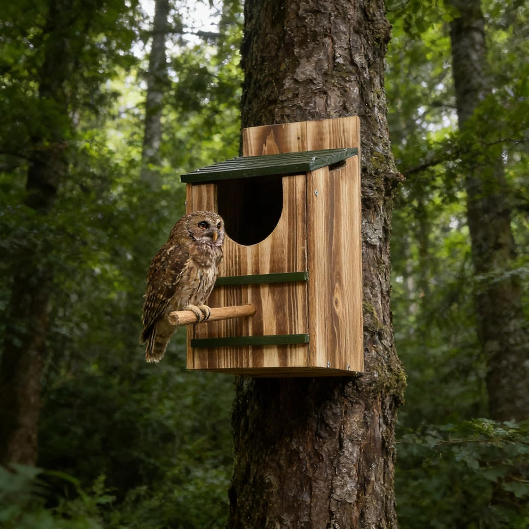 Eulenhaus, hölzerne Vogelhäuser für draussen, Eulen-Nistkasten mit Standstange, einfache Montage erf