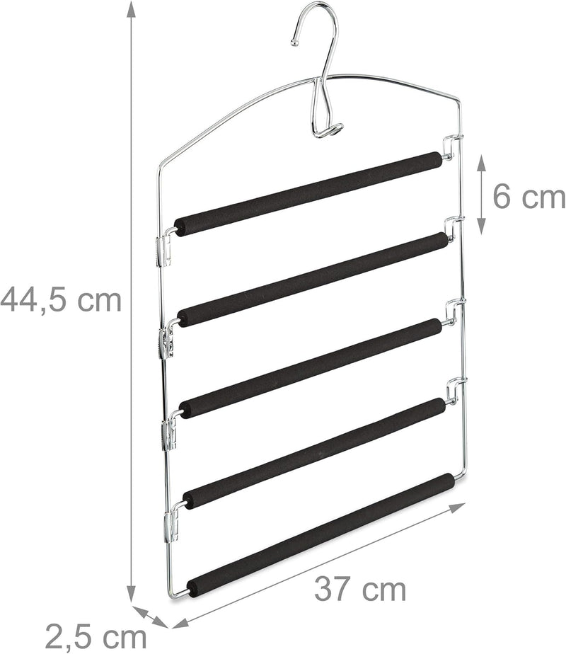 5 x Hosenbügel platzsparend, Hosenkleiderbügel mehrfach, Metall, gepolstert, HBT: 44,5 x 37 x 2,7 cm