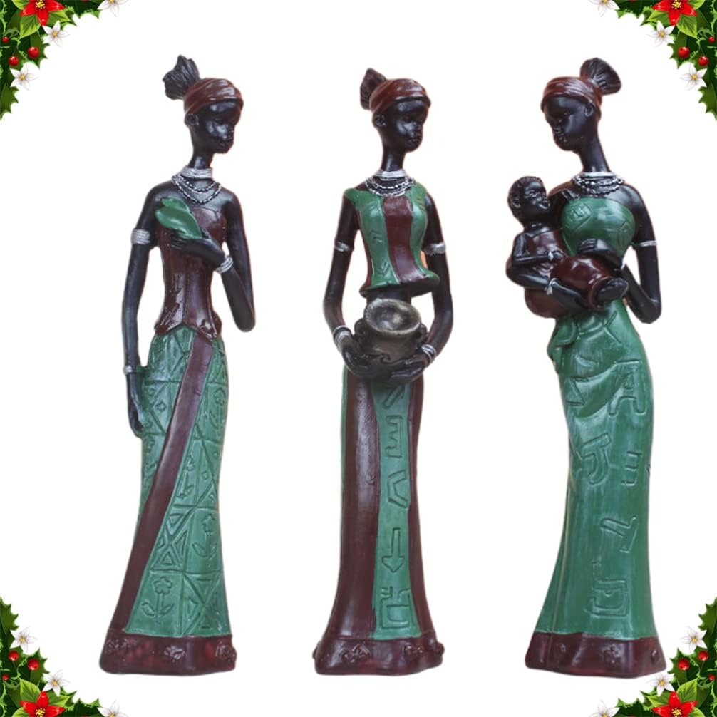 Supvox 3PCS African Women Resin Crafts Modern Statue Sculpture Elegant Figurines Creative Table Orna