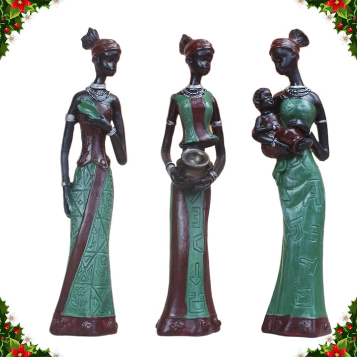 Supvox 3PCS African Women Resin Crafts Modern Statue Sculpture Elegant Figurines Creative Table Orna