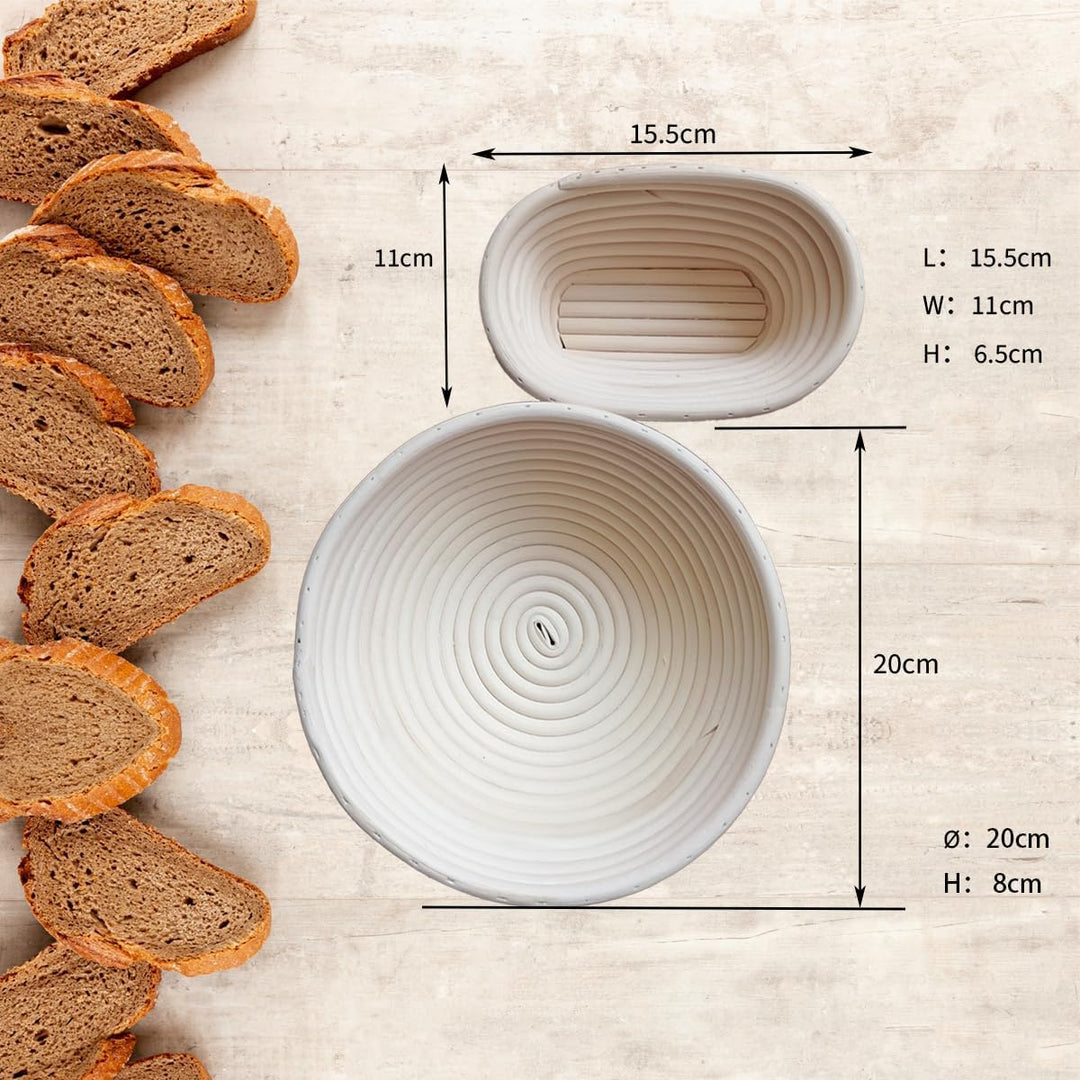 Gärkörbchen Rund und Oval, Gärkörbe aus Rattan zum kreativen Brotbacken inkl. Leineneinlage, Brotsch