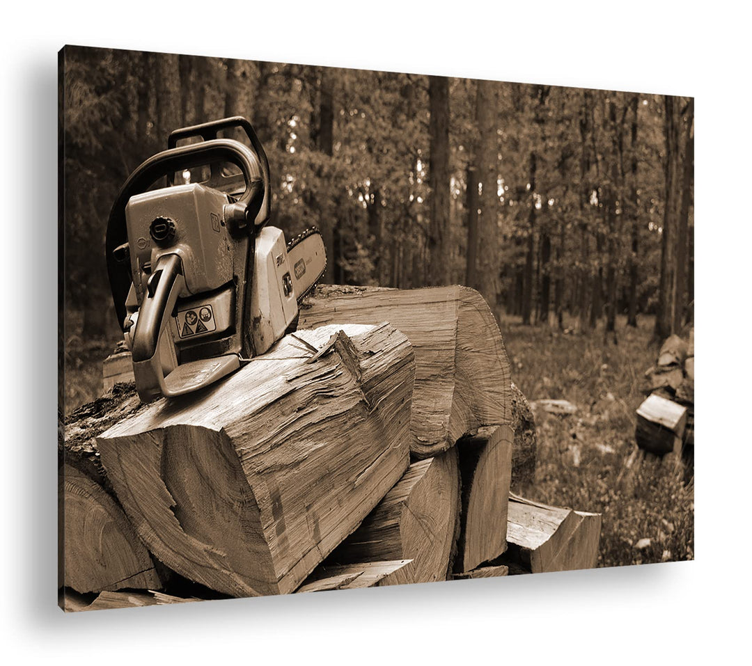 deyoli Holzfällercamp Format: 80x60 Effekt: Sepia als Leinwandbild, Motiv fertig gerahmt auf Echthol