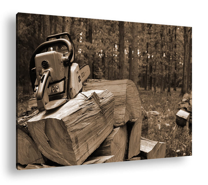 deyoli Holzfällercamp Format: 80x60 Effekt: Sepia als Leinwandbild, Motiv fertig gerahmt auf Echthol