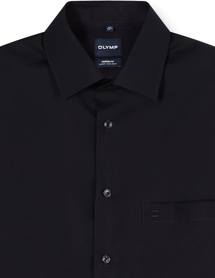 OLYMP Herren Businesshemd Langarm Luxor,Einfarbig,modern fit,New Kent 39 Schwarz, 39 Schwarz