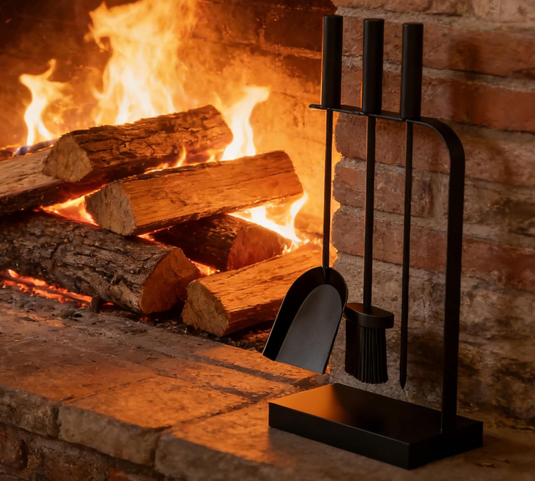 Kingson Kaminbesteck 4-teilig Kaminbesteck schwarz Kaminbesteck Set für Kaminofen inkl. Schürhaken,