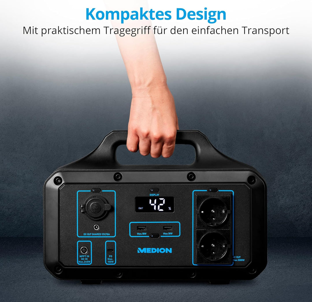 MEDION Power Station S69500 (MD46500), Premium LifePo4 Akkupack, 5 Ausgänge zum Laden, 518 Wh Kapazi