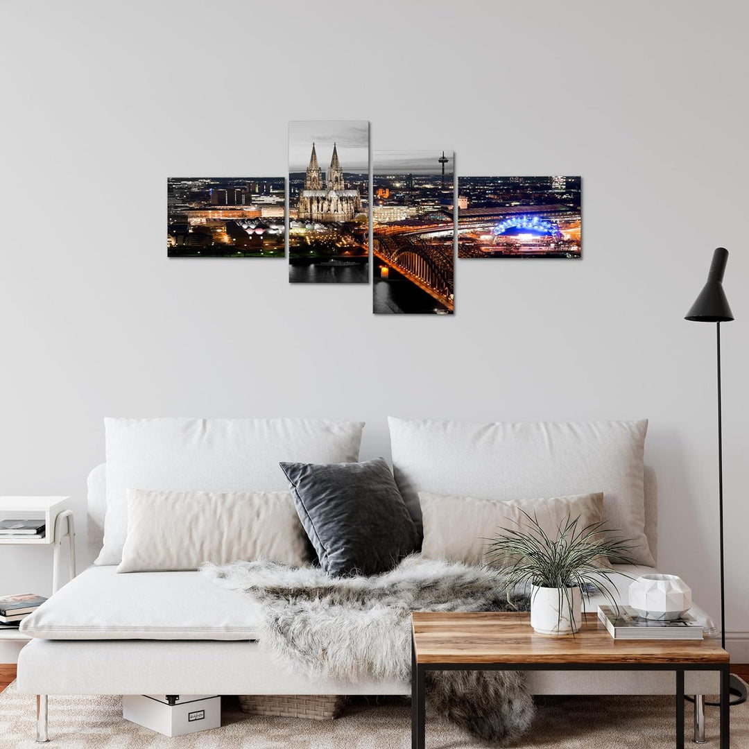 Runa Art Bild Modern Köln - Made in Germany - Wandbilder Kölner Dom Grau 4 Teilig 601542c 100 x 50 c