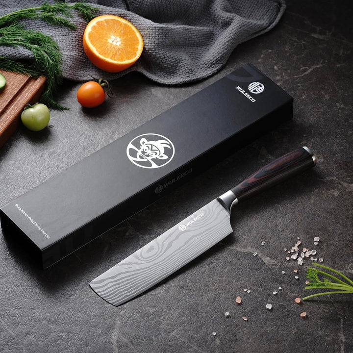 Küchenmesser Hackmesser 18 cm, Japanisches Nakiri Messer, Profi Kochmesser Fleischmesser aus Hochwer