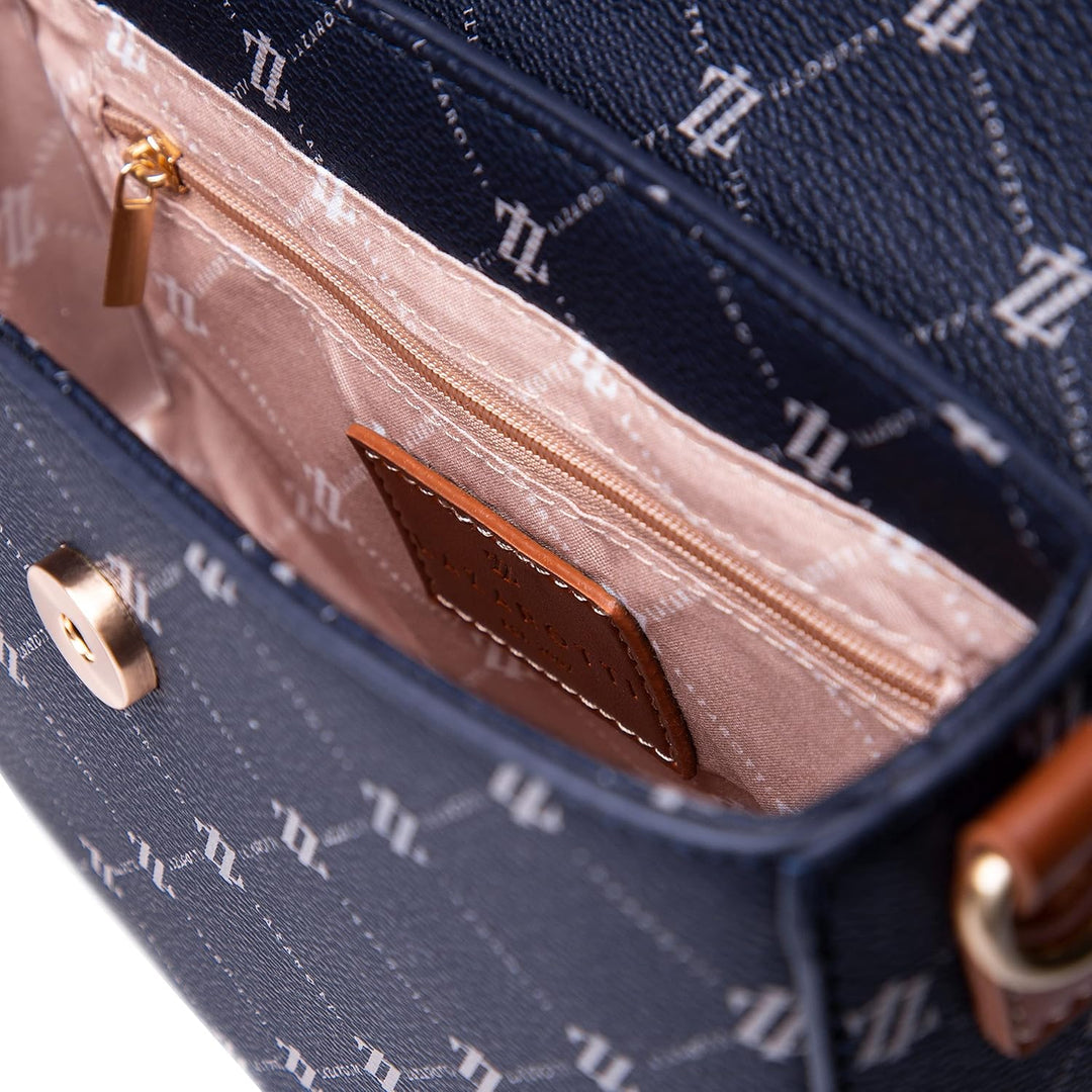 Lazarotti Palermo Umhängetasche Damen | verstellbarer Schultergurt | Halfmoon Bag 21cm Blau, Blau