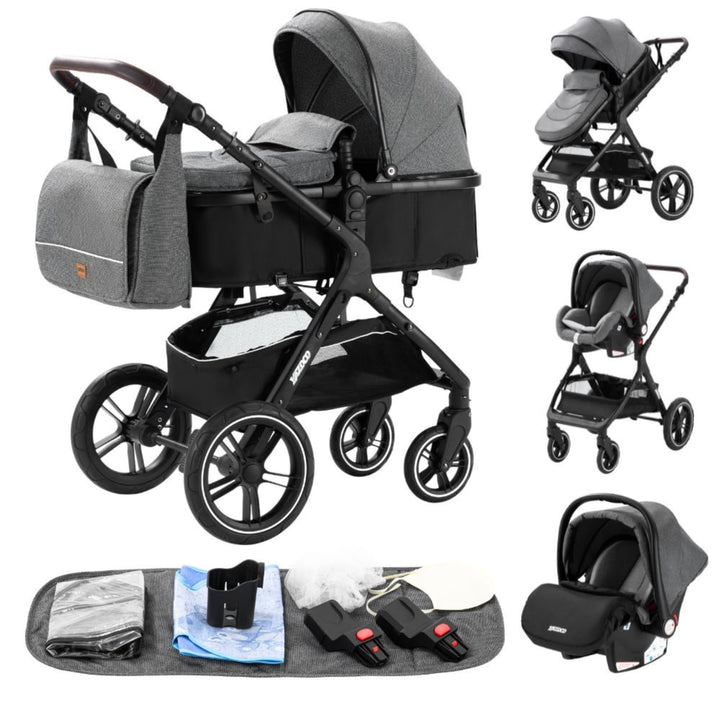 YAZOCO kinderwagen 3 in 1 Zusammenklappbar kinderwagen Komplettset Becherhalter, Moskitonetz, Fussab