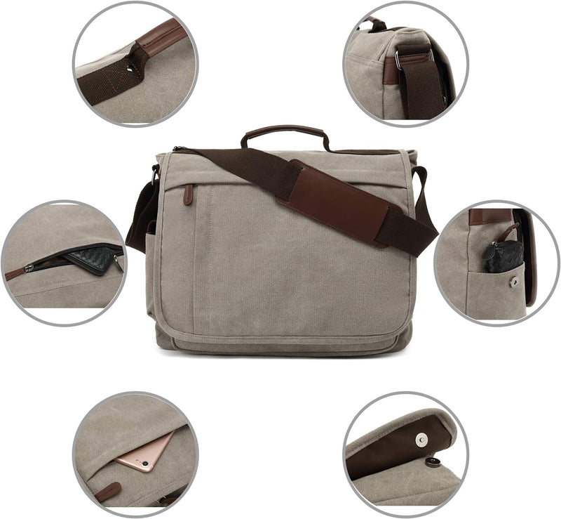 CALIYO Umhängetaschen Herren aus Canvas Schultasche Queformat A4 Laptoptasche für 15,6 Zoll Laptop A