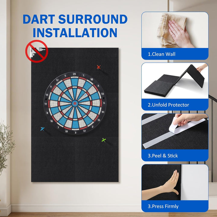 Filz Dartboard Wandschutz, Schallschutz Dartscheibe, Selbstklebender Dart Surround 60x90x1.2cm, Dart