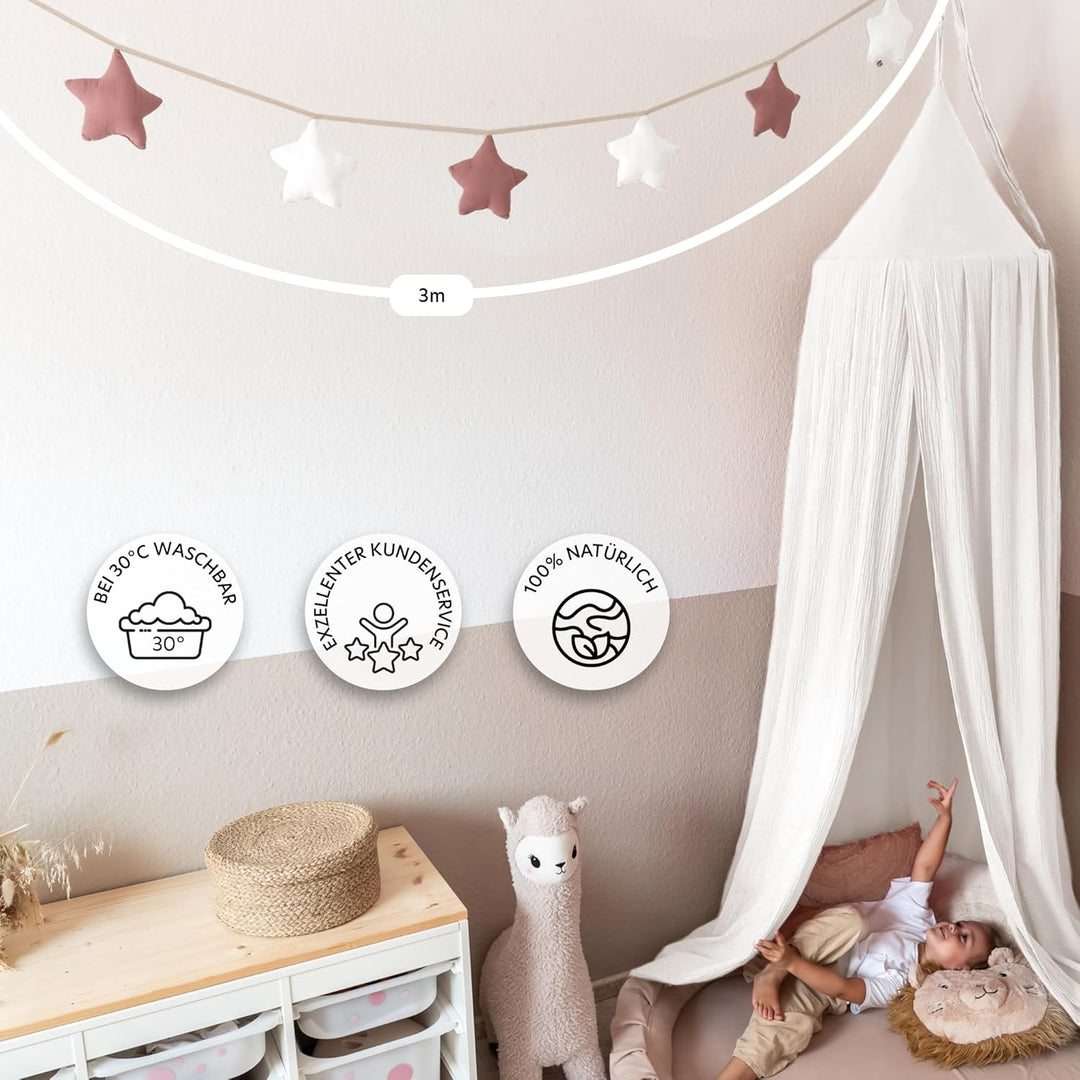 LILIMAUS Sternen Wimpelkette Stoff in 12 Farben - Kinderzimmer 100% Baumwolle Handmade Girlande - Mu