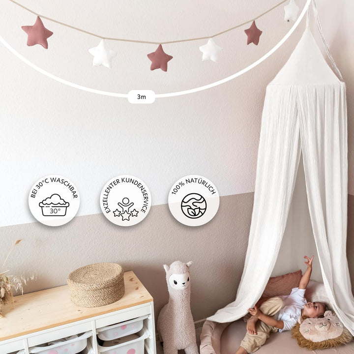 LILIMAUS Sternen Wimpelkette Stoff in 12 Farben - Kinderzimmer 100% Baumwolle Handmade Girlande - Mu