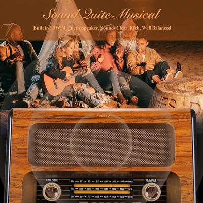 PRUNUS J-199 Retro Radio Bluetooth, AM FM SW Nostalgie Radio Batteriebetrieben, Kofferradio Akku Rad