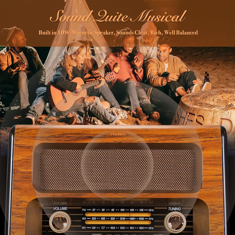 PRUNUS J-199 Retro Radio Bluetooth, AM FM SW Nostalgie Radio Batteriebetrieben, Kofferradio Akku Rad