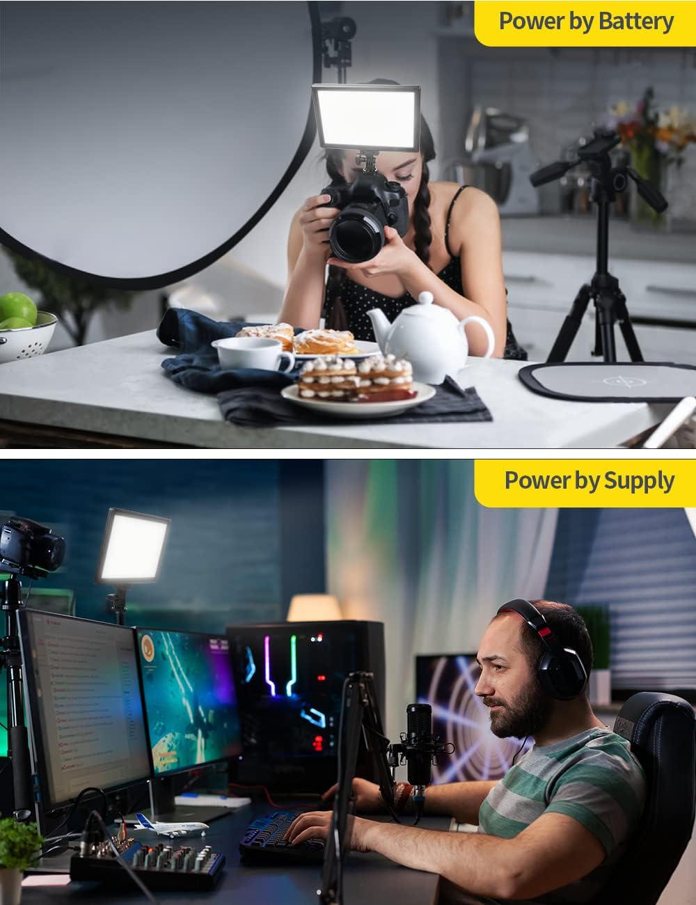 RALENO LED Kamera Video Licht, Eingebauter Wiederaufladbare Batterien 3200K-5600K Dimmbarer Zweifarb