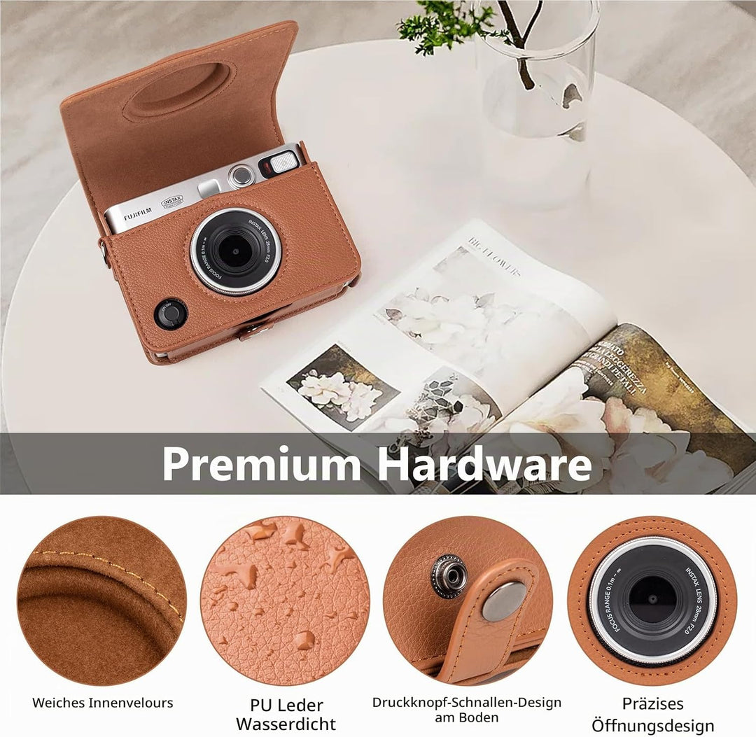 MUZIRI KINOKOO Mini EVO Hülle Kompatibel für Fuji Instax Mini EVO Instant Camera mit PU Leder Lychee