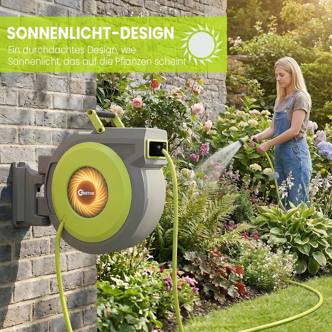 Wand-Schlauchbox, Schlauchtrommel Wasser 30m+2m, 180° Schwenkbar Automatischer Gartenschlauch tromme