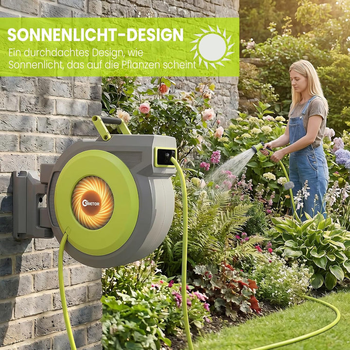 Wand-Schlauchbox, Schlauchtrommel Wasser 30m+2m, 180° Schwenkbar Automatischer Gartenschlauch tromme