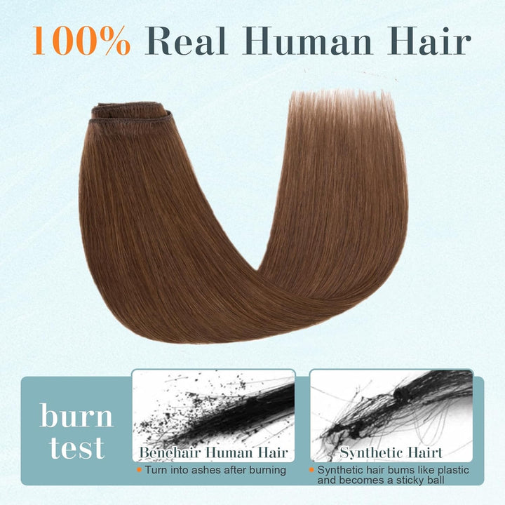 Benehair Clip in Extensions Echthaar, 8 Stück 100% Echtes Haar Extension 70g, Schokoladen Braun Haar