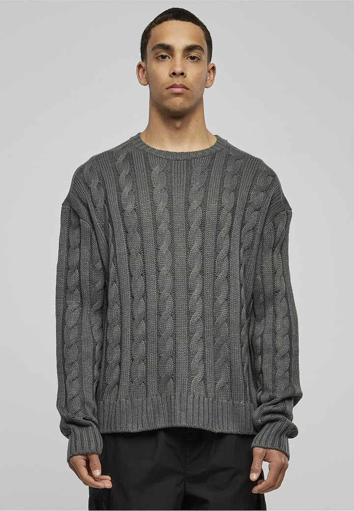 Urban Classics Boxy Sweater, legerer einfarbiger oversize Männer Strickpullover mit Zopfmuster, erhä